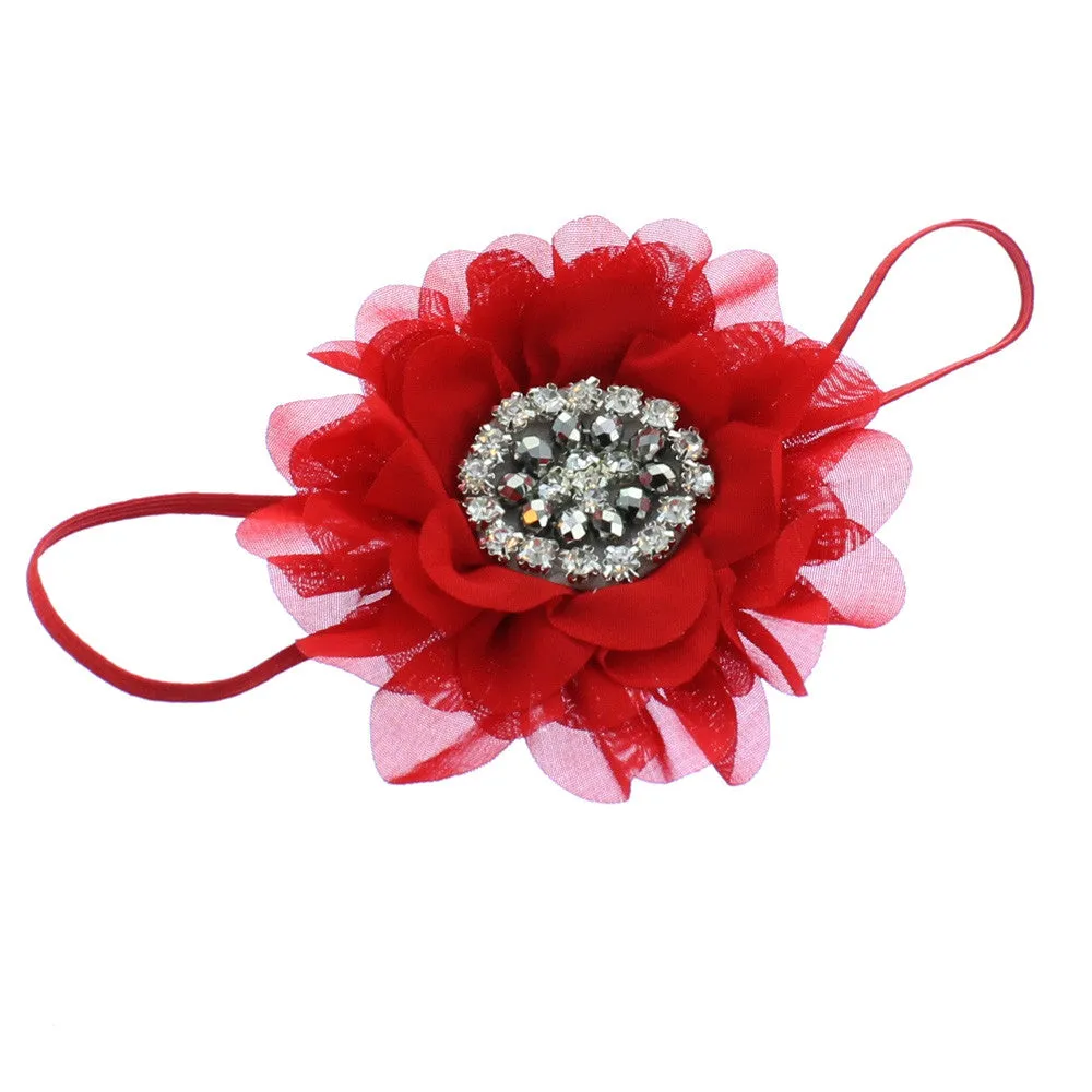 Baby/Toddler Vintage Jeweled Chiffon Flower Skinny Headband