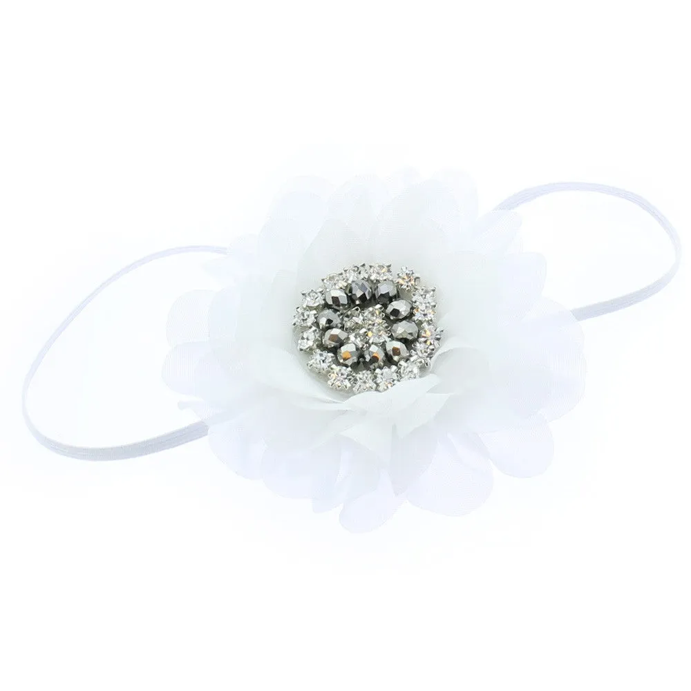 Baby/Toddler Vintage Jeweled Chiffon Flower Skinny Headband