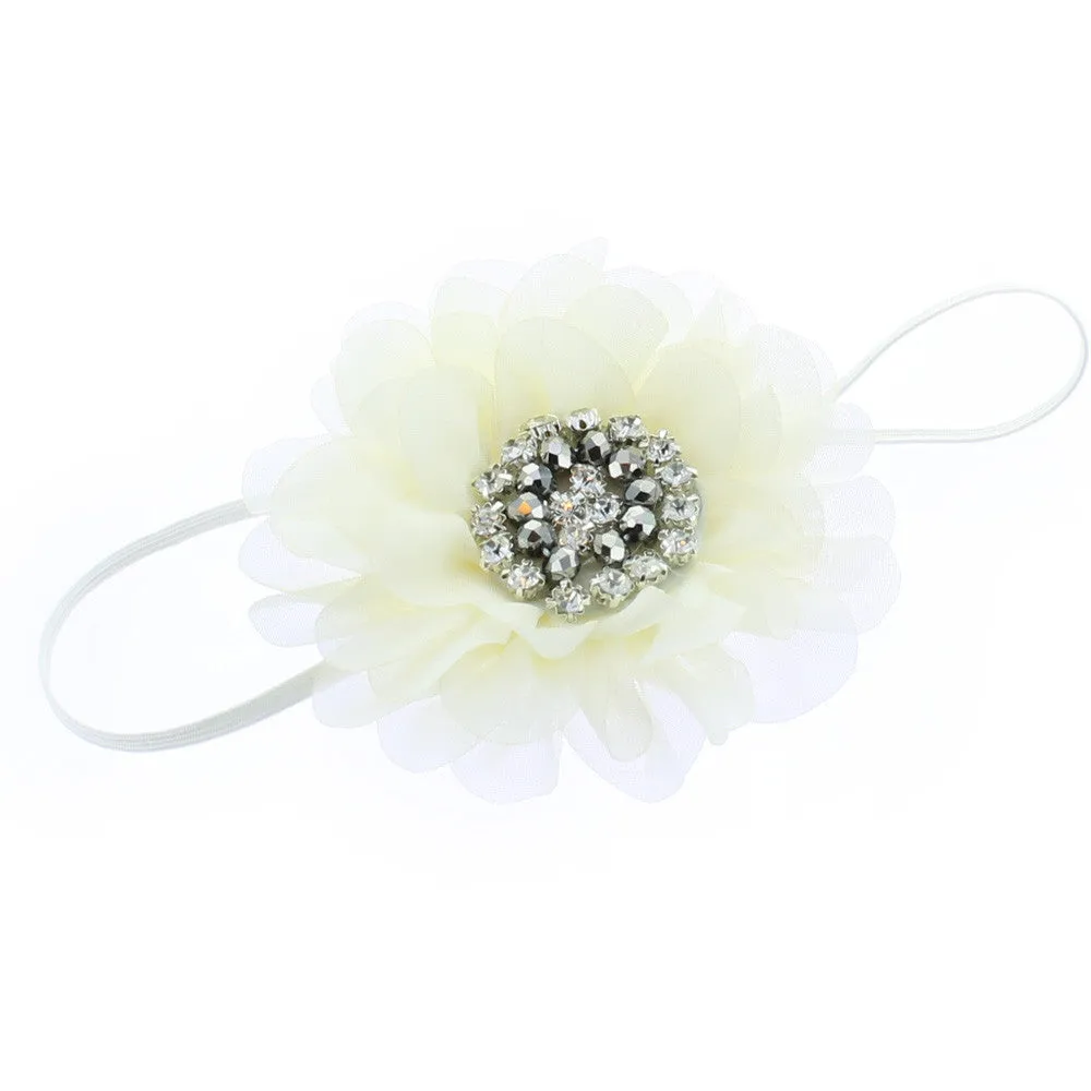 Baby/Toddler Vintage Jeweled Chiffon Flower Skinny Headband