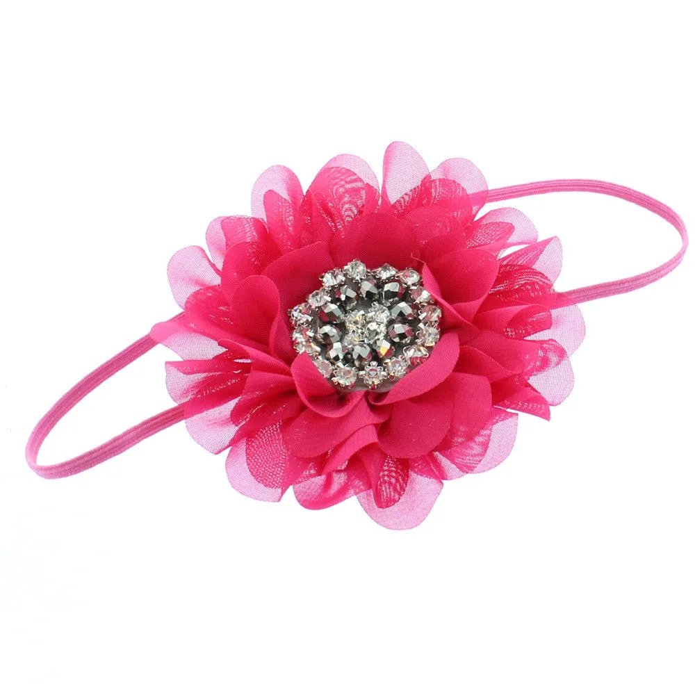 Baby/Toddler Vintage Jeweled Chiffon Flower Skinny Headband