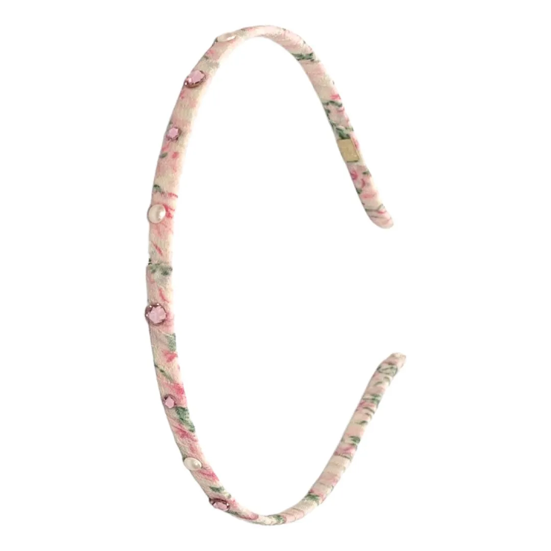 Bari Lynn Floral with Crystals & Pearls Skinny Headband