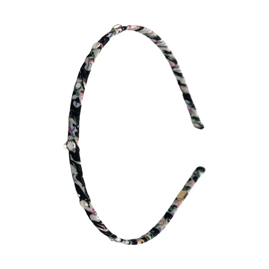Bari Lynn Floral with Crystals & Pearls Skinny Headband