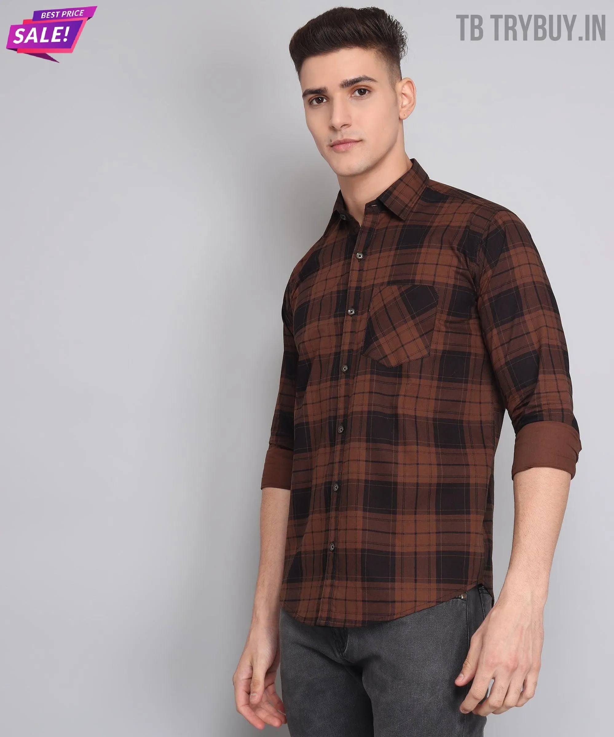 Brown Checked Men's Shirt