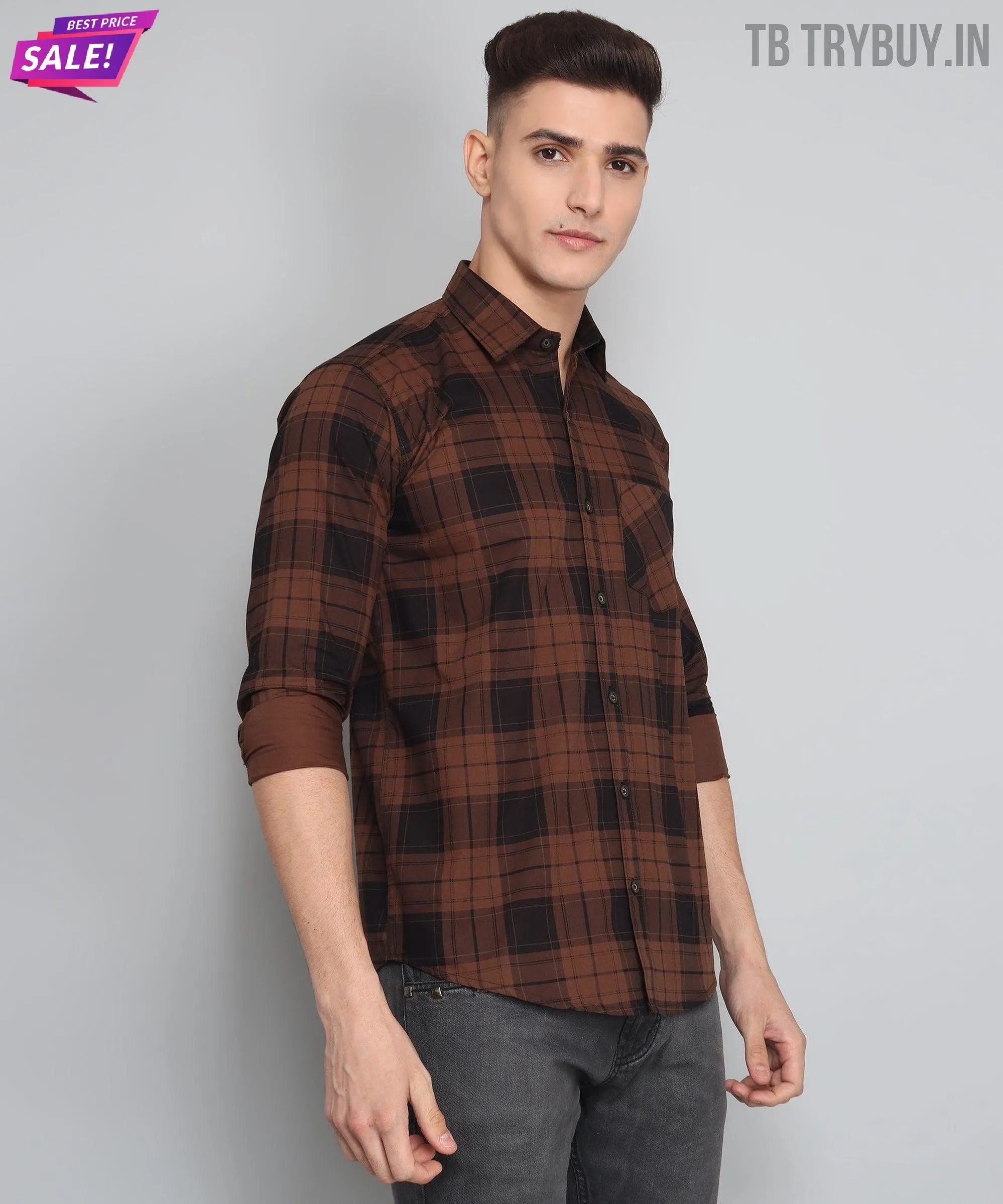 Brown Checked Men's Shirt