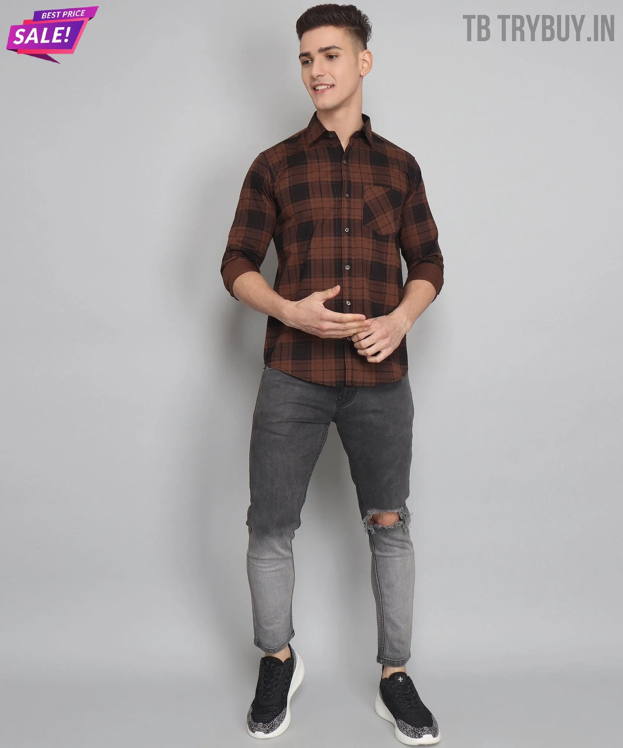 Brown Checked Men's Shirt