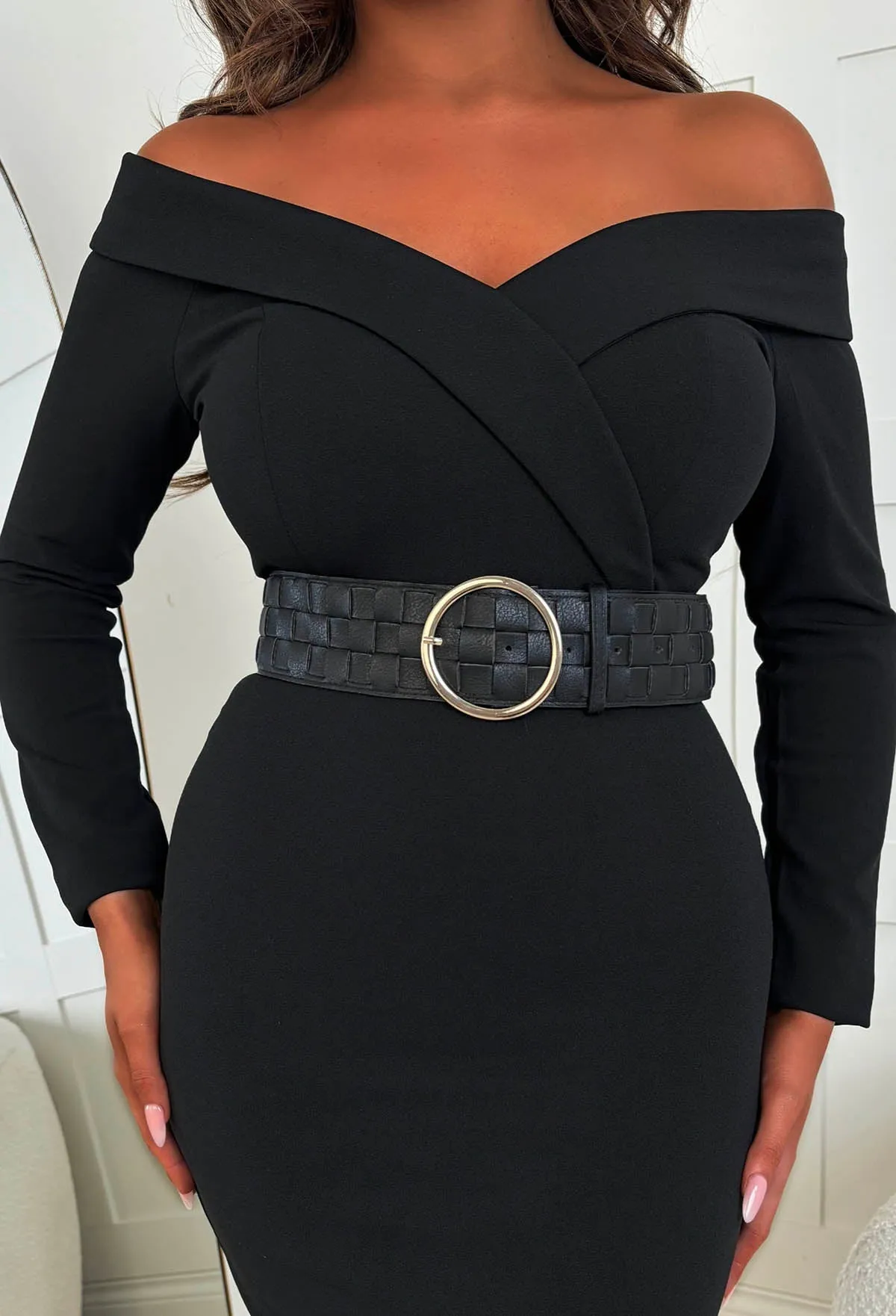 Elizabeth Black Woven Gold Buckle Belt