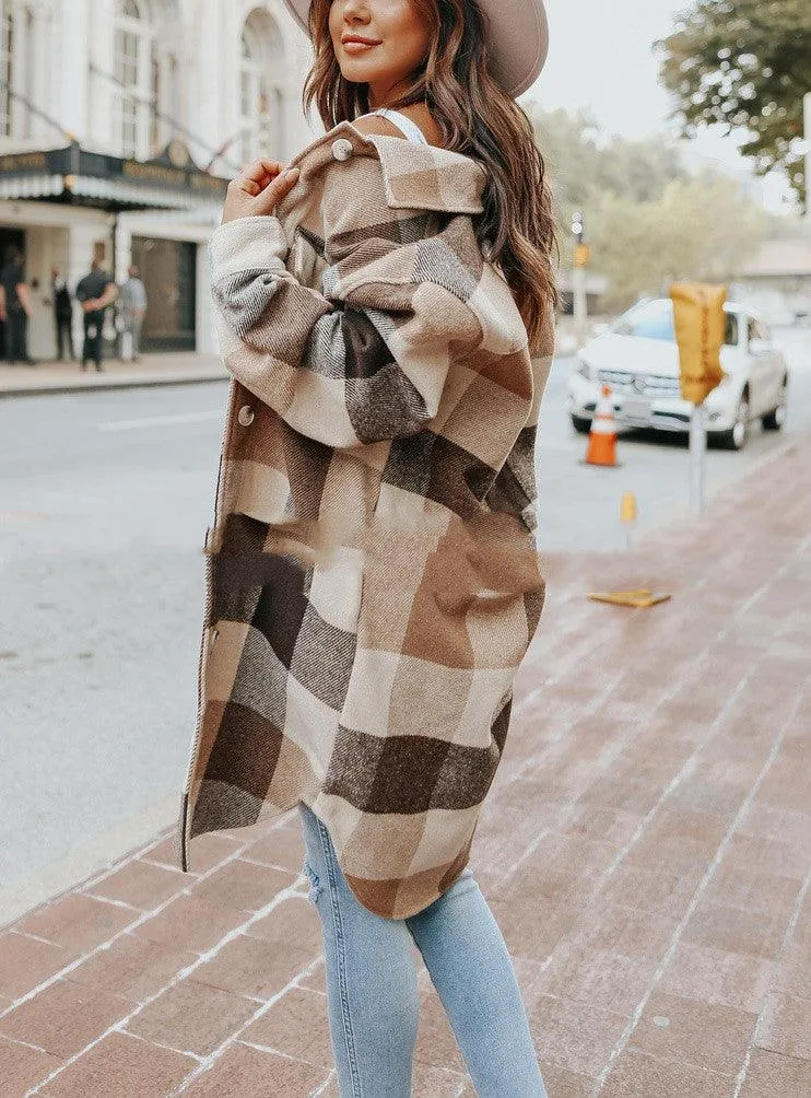 European And American Lapel Loose Women's Plaid Woolen Jacket