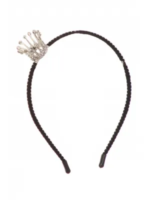 Girls Silver Adjustable Sparkle Rhinestone Crown Velvet Lined Headband