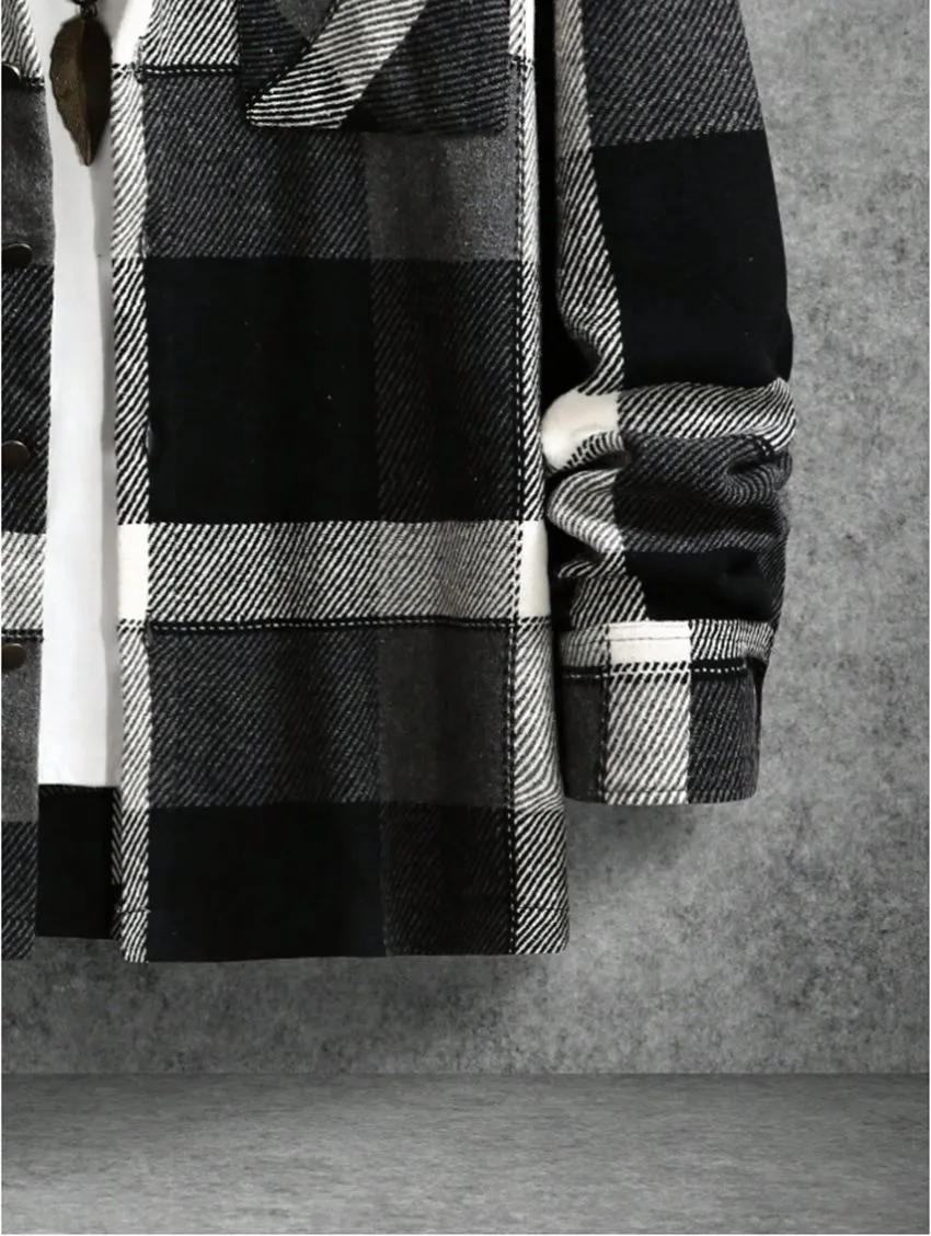 Men's Woolen Lapel Print Long Sleeve Shirt
