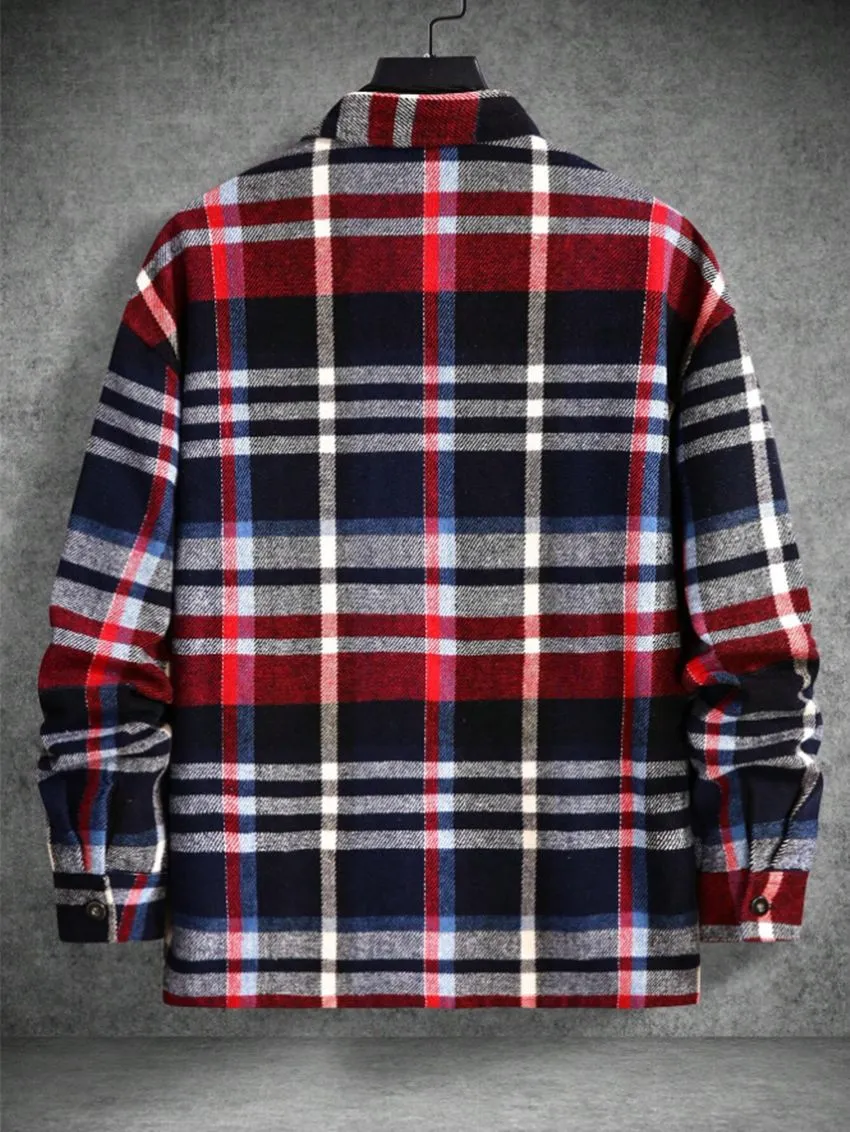 Men's Woolen Lapel Print Long Sleeve Shirt