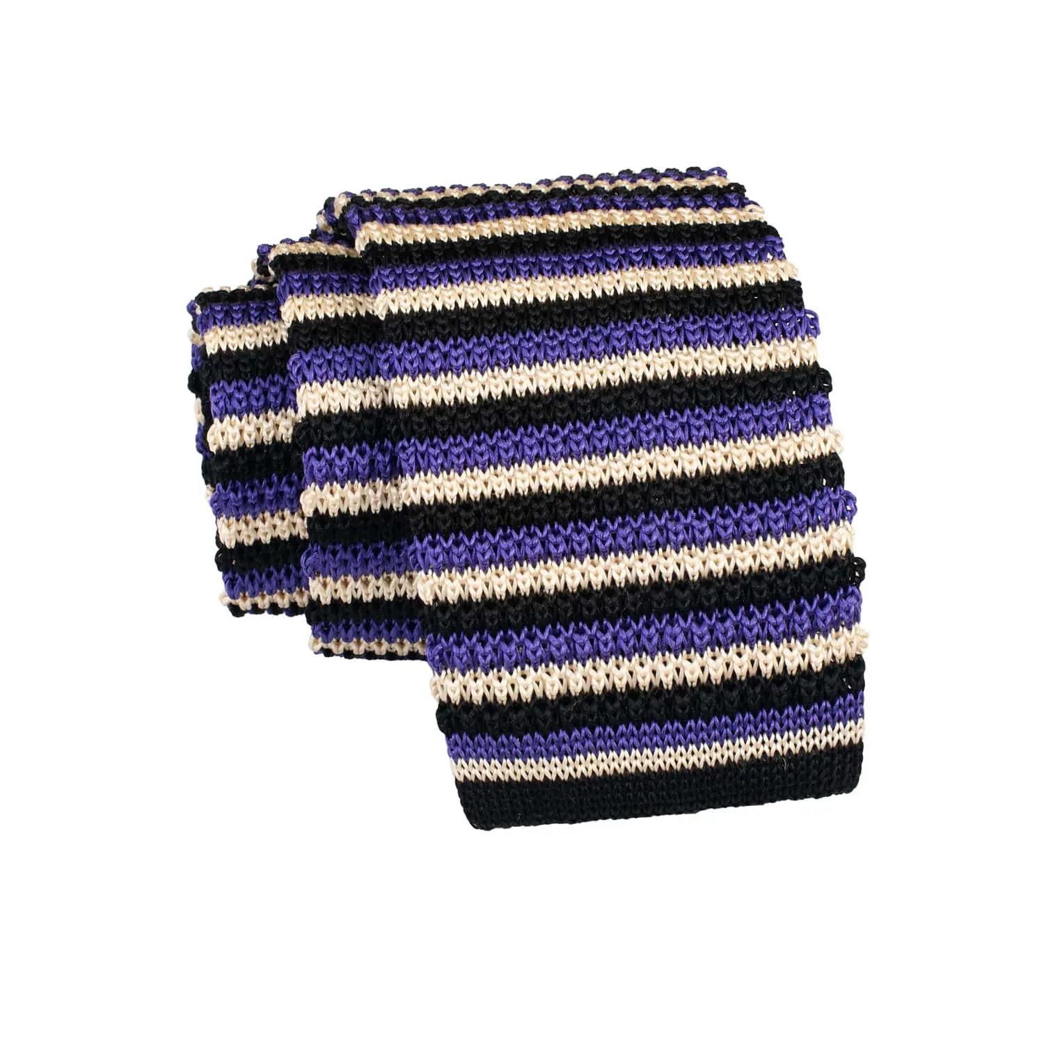 Meriden Stripes Knitted Silk Tie, Purple / Black / White