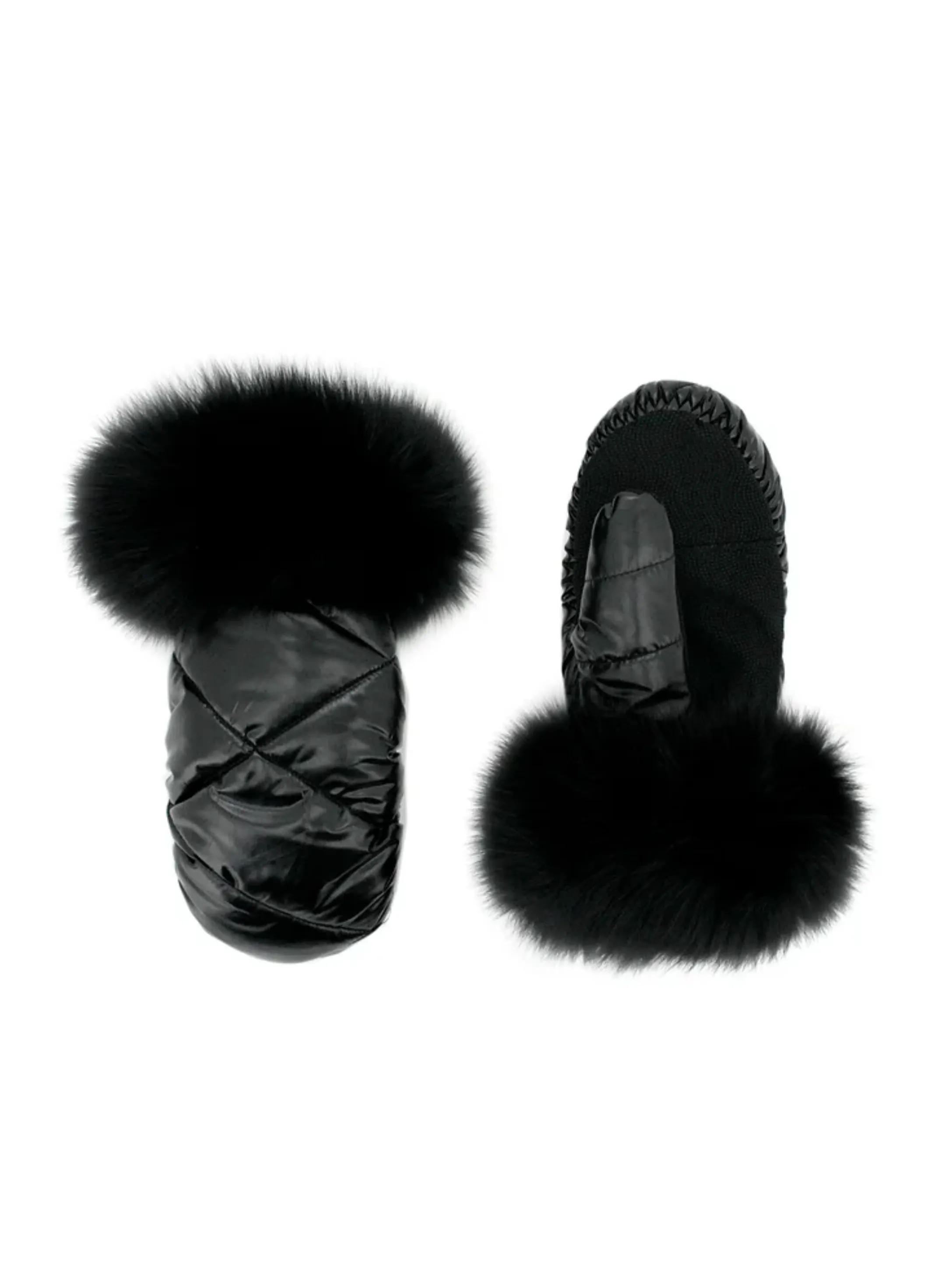 Nylon Mittens With Fox Trim [Black-MTJS01] M/L