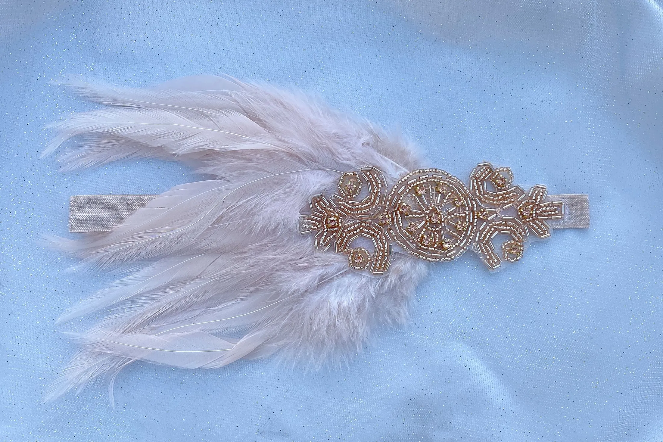 Rose Gold Flapper Headband with Feathers