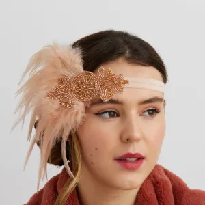 Rose Gold Flapper Headband with Feathers
