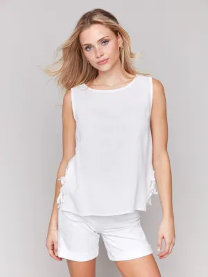Sleeveless Linen Blend Top with Side Ties - White