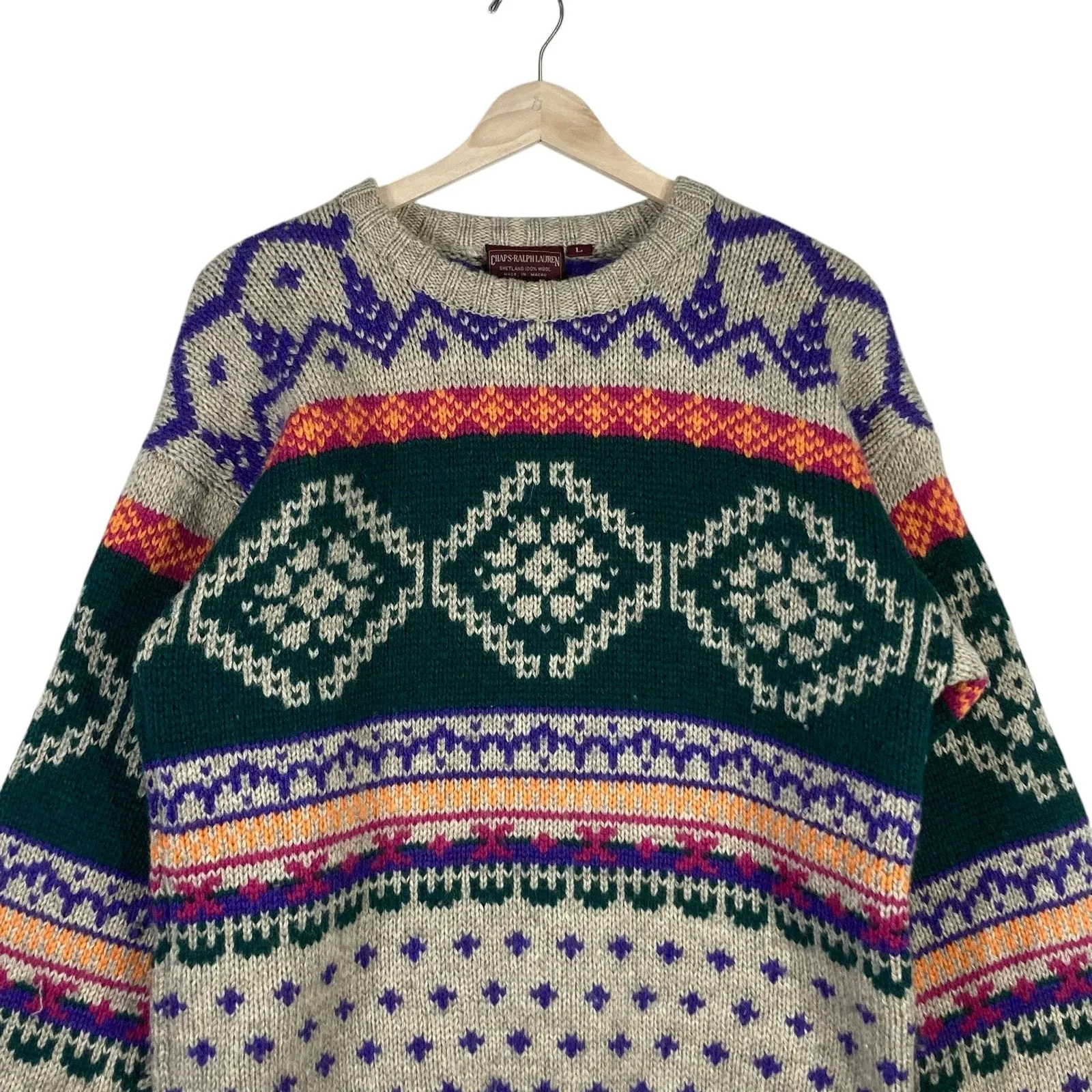 Vintage Chaps Ralph Lauren Patterned Wool Sweater