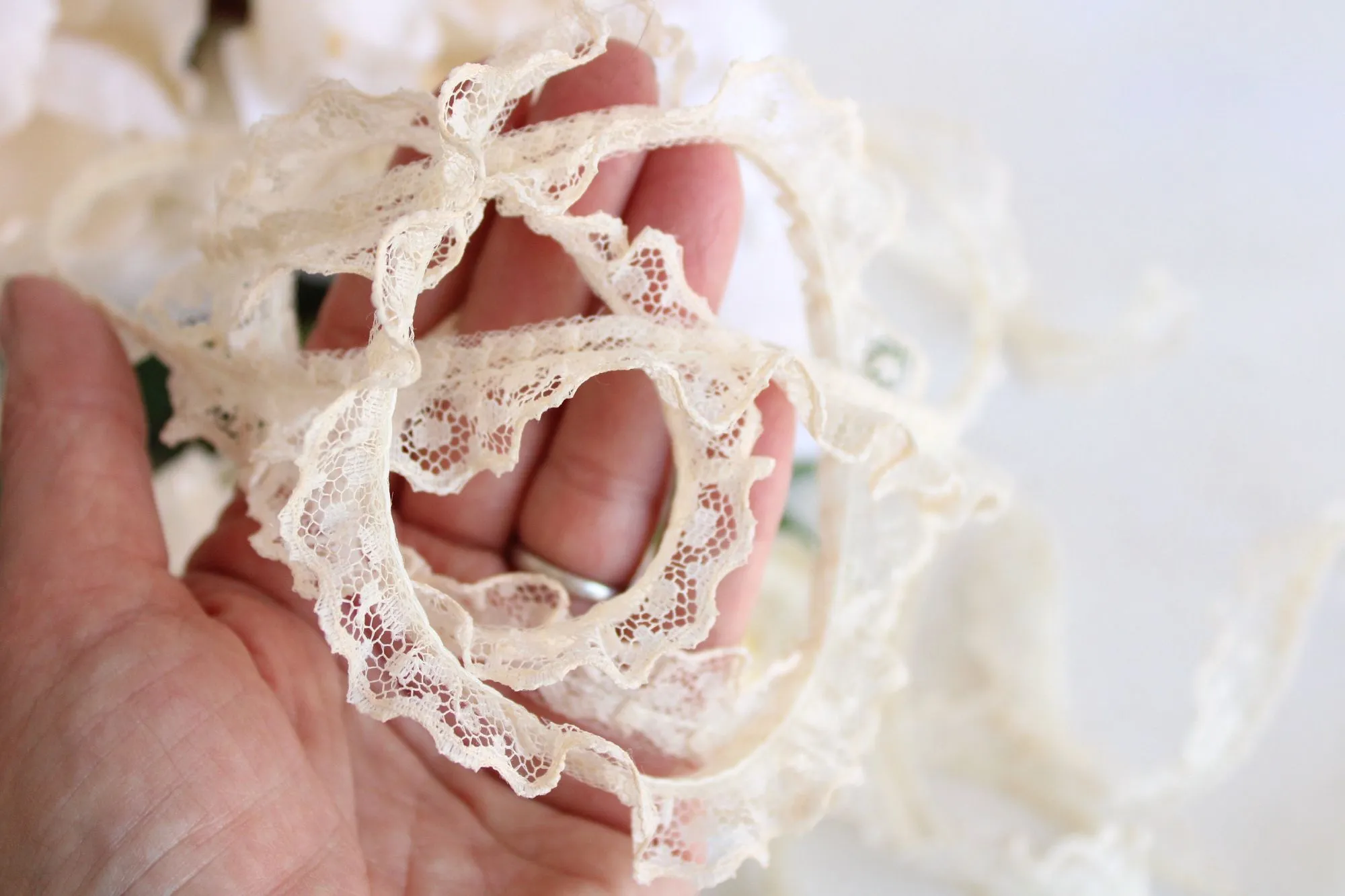 Vintage Ivory Ruffled Picot Trim, 2 yards,  .75" wide