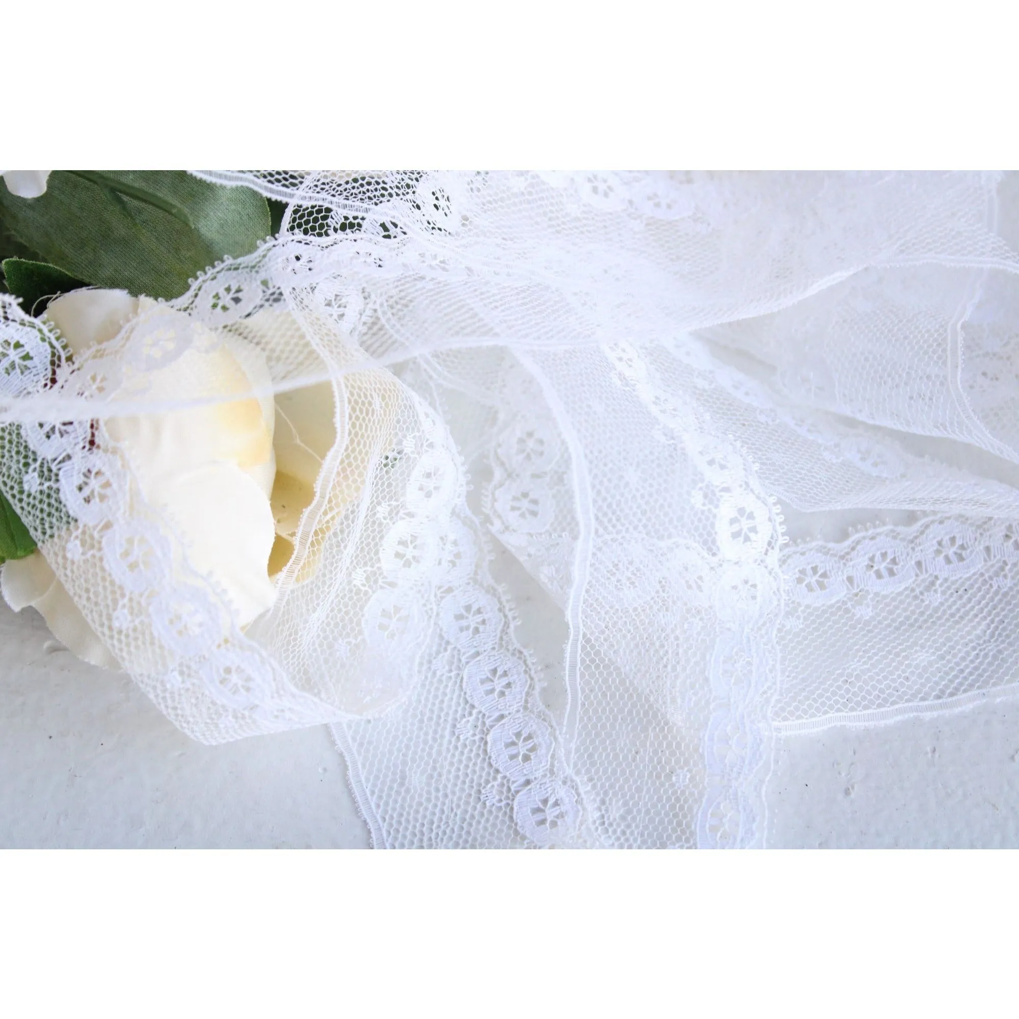 Vintage Lace Trim, White Picot Edge, 1.5" wide, 2.5 yards