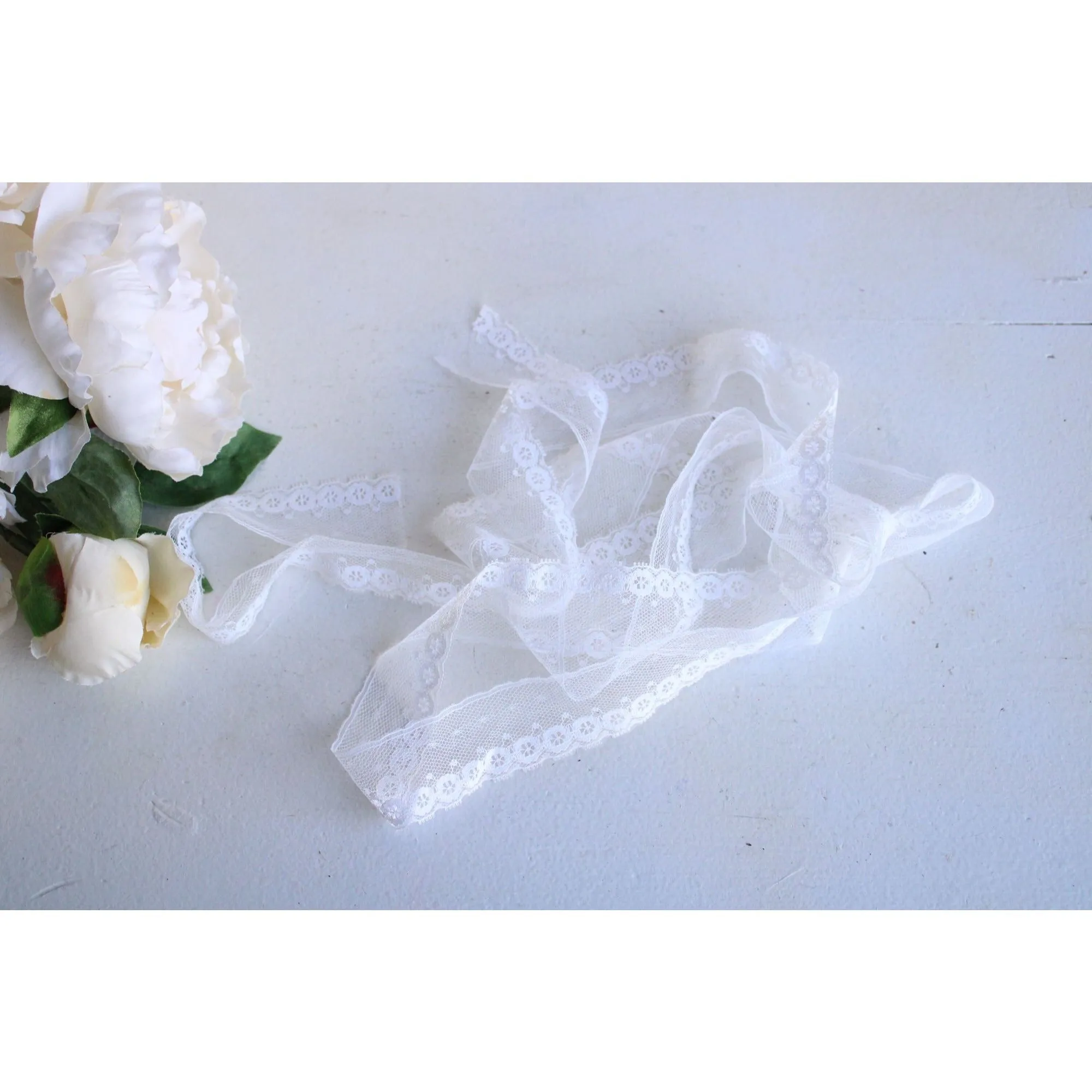 Vintage Lace Trim, White Picot Edge, 1.5" wide, 2.5 yards