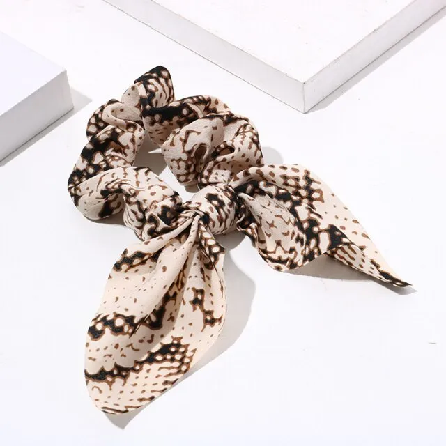 Women Streamers Leopard Print Polka Dot Floral Print Elastic Bow Hair Rope Girl Hair Ties Korean Sweet Hair Accessories Headwear