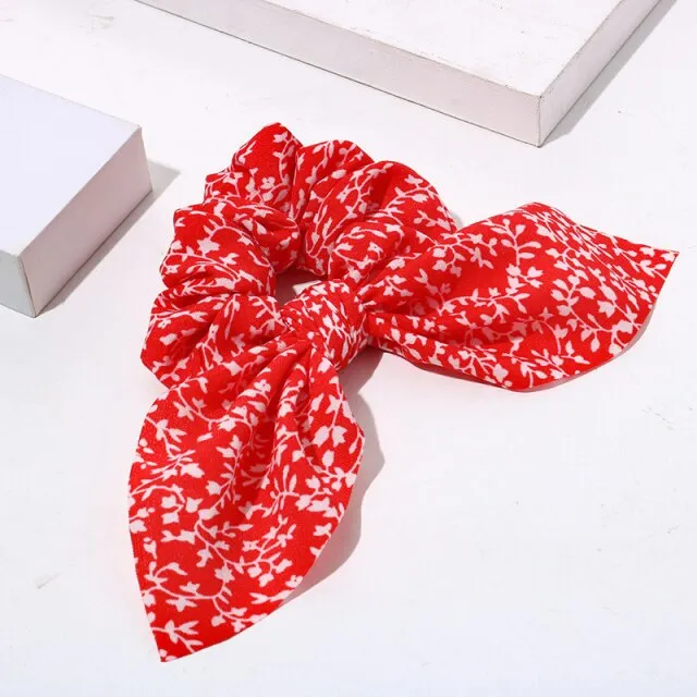 Women Streamers Leopard Print Polka Dot Floral Print Elastic Bow Hair Rope Girl Hair Ties Korean Sweet Hair Accessories Headwear