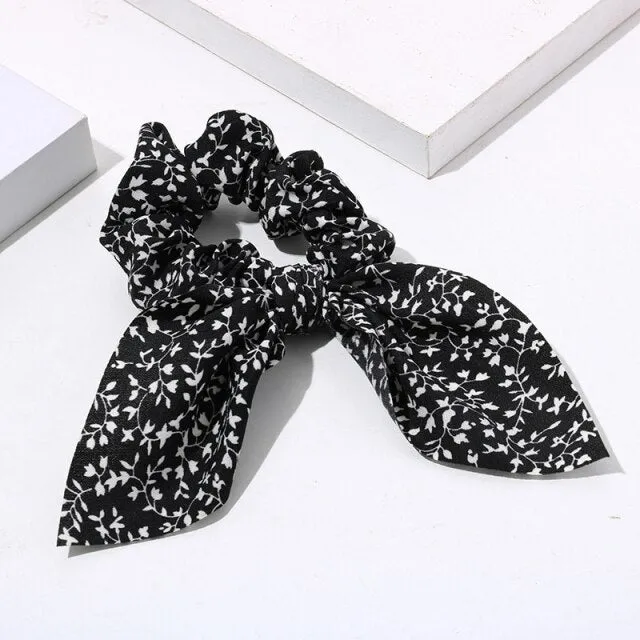 Women Streamers Leopard Print Polka Dot Floral Print Elastic Bow Hair Rope Girl Hair Ties Korean Sweet Hair Accessories Headwear