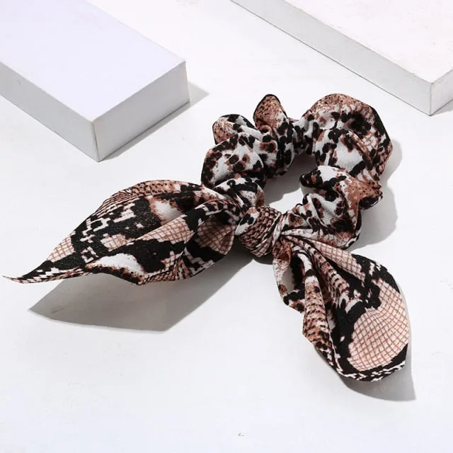 Women Streamers Leopard Print Polka Dot Floral Print Elastic Bow Hair Rope Girl Hair Ties Korean Sweet Hair Accessories Headwear