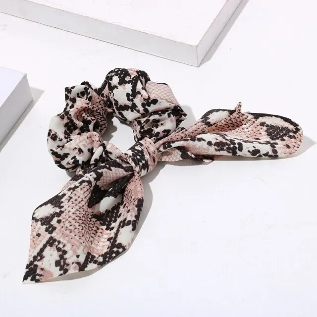 Women Streamers Leopard Print Polka Dot Floral Print Elastic Bow Hair Rope Girl Hair Ties Korean Sweet Hair Accessories Headwear