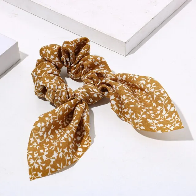 Women Streamers Leopard Print Polka Dot Floral Print Elastic Bow Hair Rope Girl Hair Ties Korean Sweet Hair Accessories Headwear