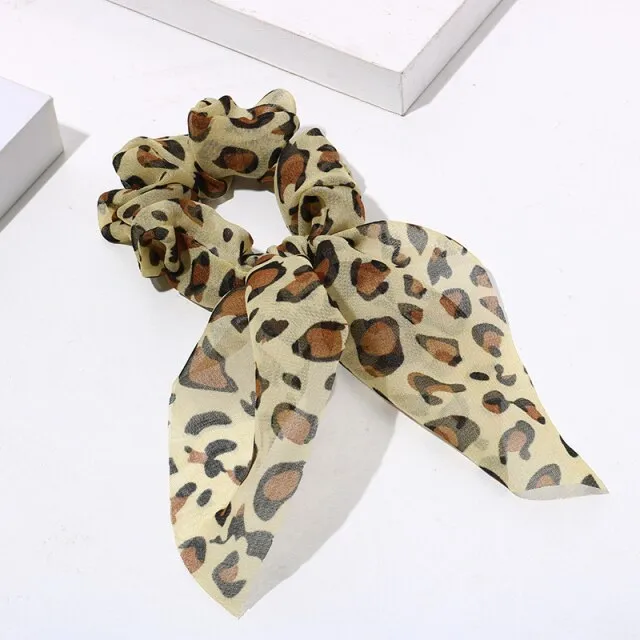 Women Streamers Leopard Print Polka Dot Floral Print Elastic Bow Hair Rope Girl Hair Ties Korean Sweet Hair Accessories Headwear