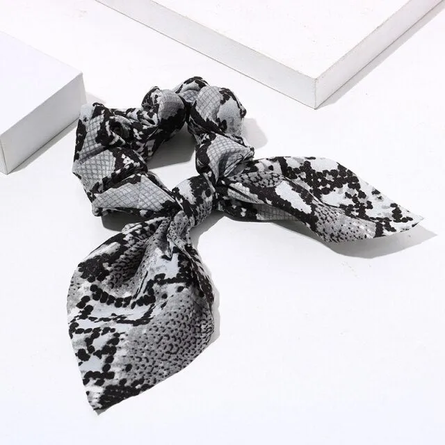 Women Streamers Leopard Print Polka Dot Floral Print Elastic Bow Hair Rope Girl Hair Ties Korean Sweet Hair Accessories Headwear